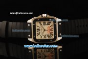 Cartier Santos 100 Swiss ETA 2824 Automatic Movement Steel Case with Black Bezel and Black Leather Strap