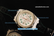 Audemars Piguet Royal Oak Offshore Swiss Valjoux 7750 Automatic Movement White Dial Green Arabic Nunmerals with Black Leather Strap - Run 12@Sec