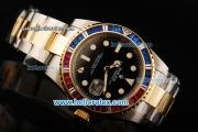 Rolex GMT Master II Swiss ETA 2836 Automatic Movement Steel Case with Diamond Bezel and Two Tone Strap