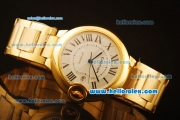 Cartier Ballon bleu de Automatic Full Gold Case with White Dial and SS Strap