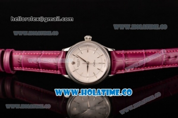 Rolex Cellini Time Asia 2813 Automatic Steel Case with White Dial Burgundy Leather Strap and Stick Markers