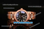 Cartier Rotonde De Miyota Quartz Rose Gold Case/Bracelet with Diamonds Bezel Black Dial and White Roman Numeral Markers