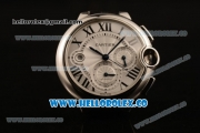 Cartier Ballon Bleu De Chrono Swiss Valjoux 7750 Automatic Steel Case with White Dial Roman Numeral Markers and Genuine Leather Strap