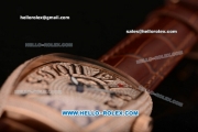 Franck Muller Casablanca Swiss ETA 2836 Automatic Rose Gold Case with Black Numeral Markers Diamond Dial and Brown Leather Strap