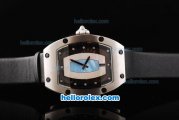 Richard Mille RM007 Silver Case with Black/White/Blue Dial-Diamond Hour Markers and Black Leather Strap