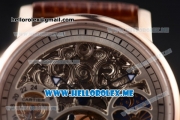 Cartier Ronde De MoonPhase Swiss Tourbillon Manual Winding Rose Gold Case with Skeleton Dial and Brown Leather Strap