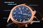 IWC Pilot's Swiss Valjoux 7750-SHG Automatic Rose Gold Case with Black Dial and Black Leather Strap