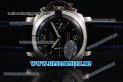 Panerai Luminor 1950 Chrono Flyback PAM 331 Swiss Valjoux 7750 Automatic Steel Case with Black Dial and Black Leather Strap Dot/Arabic Numeral Markers