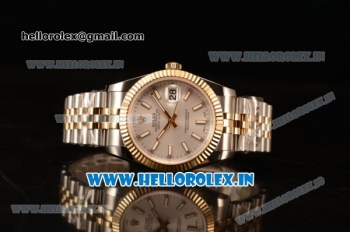 Rolex Datejust 37mm Swiss ETA 2836 Automatic Two Tone with Sliver Dial and Stick Markers