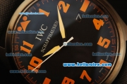 IWC Pilot Swiss Quartz PVD Case with Black Dial and Black Leather Strap-Orange Markers