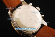 Breitling Navitimer Chronograph Swiss Valjoux 7750 Automatic Movement Steel Case with Gold Bezel and Brown Leather Strap