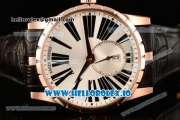 Roger Dubuis Excalibur 36 Miyota 9015 Automatic Rose Gold Case White Dial With Roman Numeral Markers Black Leather Strap - 1:1 Original