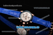 Patek Philippe Grand Complication Chrono Miyota OS20 Quartz Rose Gold Case with White Dial and Blue Bezel