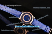 Vacheron Constantin Metiers D Art Miyota OS2035 Quartz Rose Gold Case with Blue Dial and Blue Leather Strap