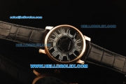 Cartier Rotonde de Cartier Automatic Movement Rose Gold Case with Black Dial and Black Leather Strap