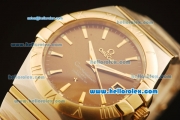 Omega Constellation Co-Axial Swiss ETA 2824 Automatic Steel Case with Yellow Gold Bezel and Brown MOP Dial-Two Tone Bracelet