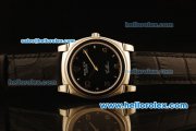 Rolex Cellini Swiss Quartz Steel Case with Black Dial and Black Leather Strap-Numeral Markers