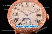 Cartier Ballon Bleu De Small Swiss Quartz Rose Gold Case with Diamonds Bezel White Dial and White Leather Strap - Black Markers