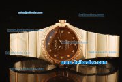 Omega Constellation Swiss ETA 2824 Automatic Steel Case with Rose Gold Bezel and Diamond Markers/Bezel-Brown Stripe Dial(35mm)