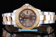 Rolex Yacht-Master Oyster Perpetual Chronometer Automatic Two Tone ETA Case with Grey Shell Dial,Gold Bezel and Round Bearl Marking-Small Calendar