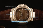 Patek Philippe Nautilus Swiss ETA 2824 Automatic Steel Case with Diamond Bezel and Brown Dial/Leather Strap-1:1 Original