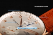 IWC Portuguese Chronograph Swiss Valjoux 7750 Automatic Movement Rose Gold Case with Arabic Numeral Markers and Leather Strap