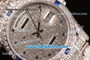 Rolex Day Date Automatic Movement Full Steel with Full Diamond and Blue Diamond Markers