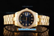 Rolex Day Date II Automatic Movement Full Gold with Diamond Bezel-Blue Dial and Diamond Markers