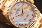 Rolex Datejust Swiss ETA 2836 Automatic Rose Gold Case/Strap with White Dial and Roman Markers