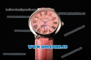 Cartier Ballon Bleu De Small Swiss Quartz Steel Case with Pink Dial Roman Numeral Markers and Pink Leather Strap