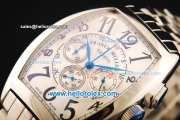 Franck Muller Chronograph Swiss Quartz Movement Full Steel with White Dial and Black Arabic Numerals