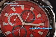 Ferrari Chrono Miyota OS20 Quartz Steel Case PVD Bezel with Steel Strap and Red Dial Stick Markers