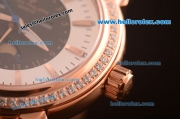 Patek Philippe Calatrava Swiss Quartz Rose Gold Case with Diamond Bezel and Black Leather Strap