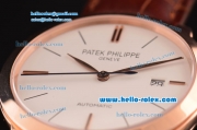 Patek Philippe Calatrava Swiss ETA 2824 Automatic Rose Gold Case with Brown Leather Strap White Dial Stick Markers