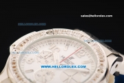 Hublot Big Bang Chronograph Miyota Quartz Movement Steel Case with Diamond Bezel and White Dial - White Rubber Strap