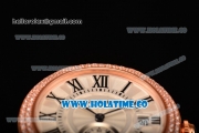 Cartier Rotonde De Miyota Quartz Rose Gold Case/Bracelet with Diamonds Bezel White Dial and Black Roman Numeral Markers