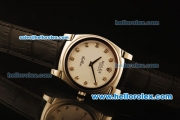 Rolex Cellini Swiss Quartz Steel Case with White Dial and Black Leather Strap-Diamond Markers