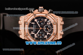 Audemars Piguet Royal Oak Offshore Miyota OS20 Quartz Diamonds/Rose Gold Case with Black Dial and Arabic Numeral Markers - Diamonds Bezel (EF)