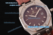 Audemars Piguet Royal Oak Lady Miyota OS2035 Quartz Steel Case with Diamond Bezel Brown Rubber Strap and Brown Dial