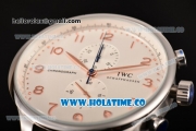 IWC Portuguese Chrono Miyota Quartz Steel Case with Brown Leather Strap White Dial and Arabic Numeral Markers