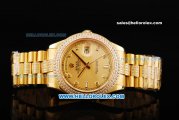 Rolex Day Date II Automatic Movement Full Gold with Double Row Diamond Bezel - Diamond Markers and Gold Dial