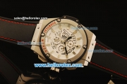 Hublot King Power F1 Chronograph Miyota Quartz Steel Case with White Skeleton Dial and Black Rubber Strap