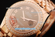 Rolex Datejust Oyster Perpetual Automatic Movement Full Rose Gold with Diamond Bezel and Roman Numerals