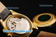 Rolex Daytona Swiss Valjoux 7750 Automatic Movement Gold Case with Double Row Diamond Bezel - Diamond Markers and Black Leather Strap