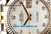 Rolex Datejust Clone Swiss ETA 2836 Automatic K Gold Case with White Dial Diamonds Markers and Two Tone Bracelet BP