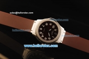 Hublot Swiss Quartz Movement Steel Case with Brown Dial and Diamond Bezel-Brown Rubber Strap