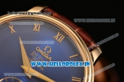 Omega De Ville Co-Axial Swiss ETA 2824 Automatic Yellow Gold Case with Blue Dial and Brown Leather Strap