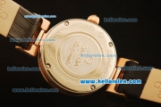 Omega Ladymatic Quartz Rose Gold Case with Diamond Bezel and Black Leather Strap