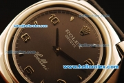 Rolex Cellini Swiss Quartz Steel Case with Brown Dial and Black Leather Strap-Numeral Markers