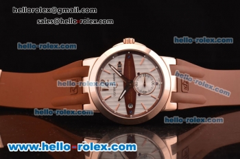 Ulysse Nardin Executive Dual Time ST22 Automatic Run 6@Sec Rose Gold Case with White Dial and Brown Rubber Strap 7750 Coating